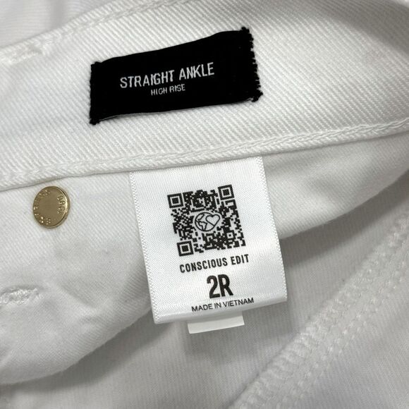 Express High Waisted White Ripped Straight Ankle Jeans Sz 2 R EUC - Picture 5 of 11